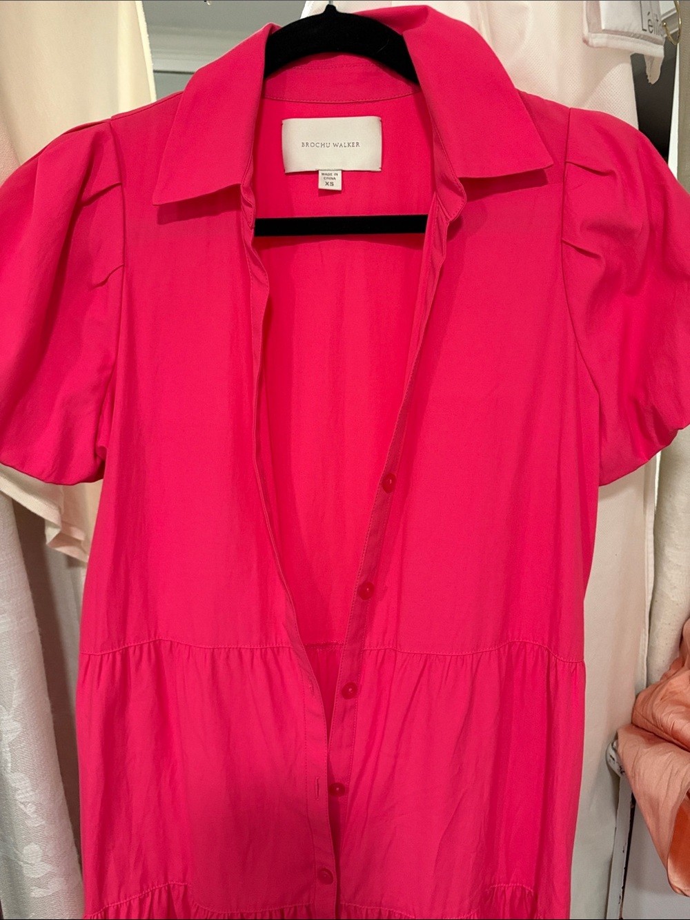 Brochu Walker Hot Pink Puff Sleeve Button-Front Top